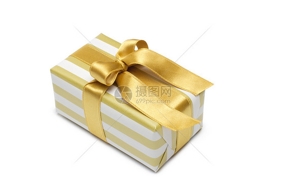 金色双色的礼物盒 配有金色的带和弓 在白色背景上隔绝周年丝带金子正方形纪念日妈妈们零售展示庆典包装图片