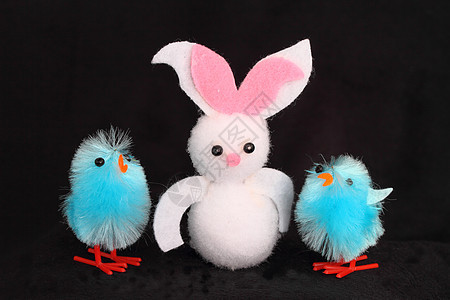 东兔子和小鸡耳朵庆典白色毛毡蓝色图片