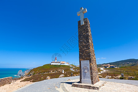 葡萄牙海浪蓝色旅游海景天空灯塔爬坡岩石地标海洋图片