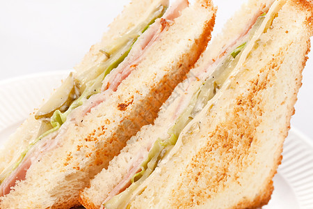 含火腿和蔬菜的三明治绿色营养小吃食物早餐沙拉午餐白色黄瓜图片