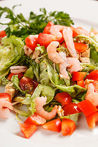 带沙拉虾的沙拉营养叶子香料绿色午餐低脂肪蔬菜盘子食物胡椒图片