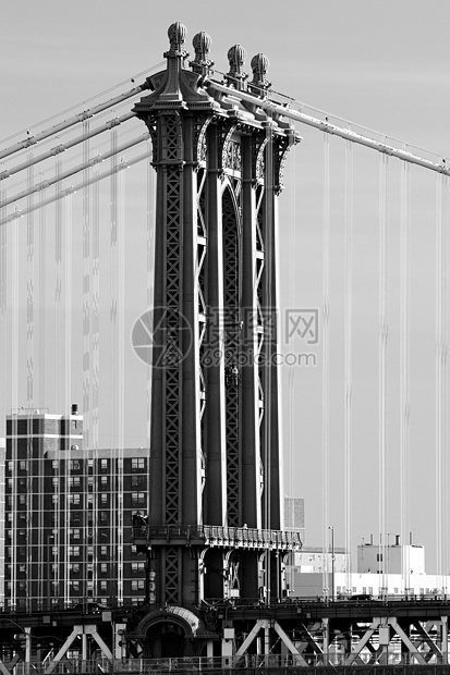 美国纽约市曼哈顿大桥的详情外观位置建筑物世界地标建筑学建筑电缆桥梁城市图片