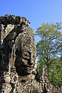 柬埔寨暹粒省吴哥地区Bayon寺庙石面地标浮雕文明高棉语建筑石头废墟酒吧荒野世界图片