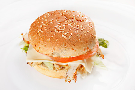 白色的汉堡包芝麻洋葱饮食晚餐午餐牛扒食物宏观胡椒火腿图片