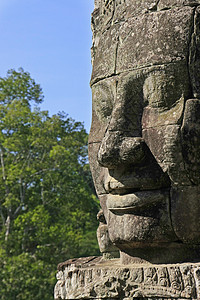 柬埔寨暹粒省吴哥地区Bayon寺庙石面浮雕荒野丛林高棉语酒吧世界收获微笑废墟石头图片