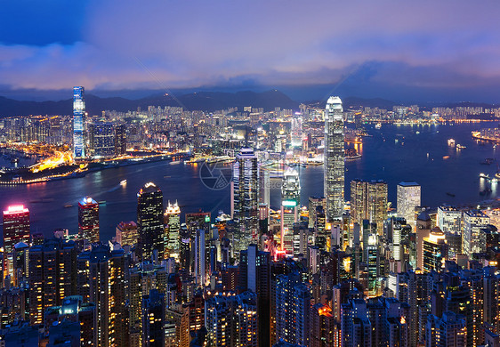 晚上在香港旅游顶峰金融假期城市市中心景观商业经济建筑图片