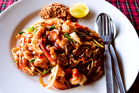帕德泰语美食软垫油炸面条午餐盘子大豆豆芽食物海鲜图片