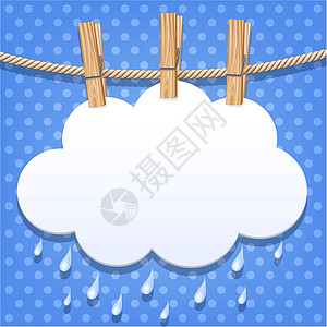 白纸在衣绳上的乌云天气气象预报绳索衣夹卡片蓝色天空空气插图图片