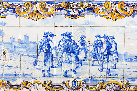 葡萄牙火车站的瓷砖azulejos装饰艺术国家蓝色外观绘画农村图片