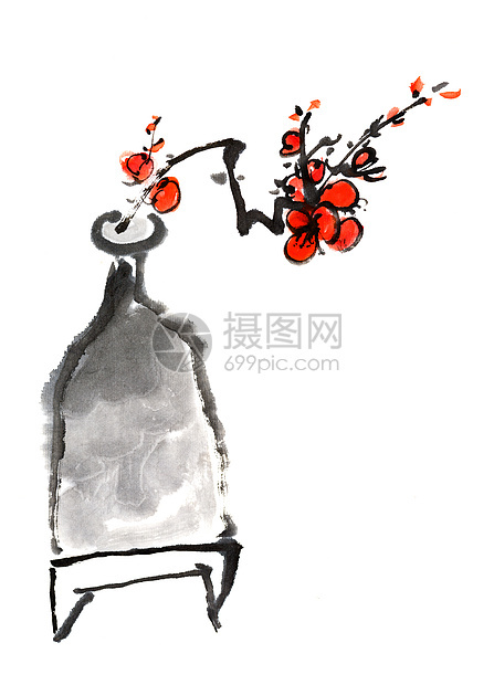 中华梅花绘画文化创造力手工传统衬套脚本墨水植物群书法艺术品图片