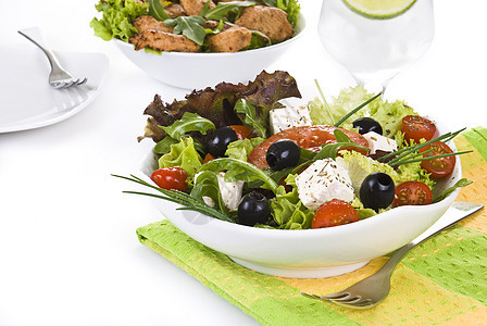 新鲜沙拉美食午餐韭菜食物饮食盘子低脂肪蔬菜柠檬图片