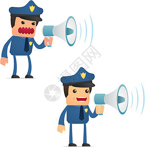 一套可笑的漫画警察徽章法律帽子治安扩音器领导者广告推介会犯罪叫喊图片