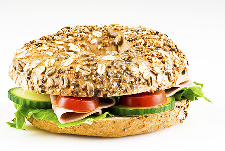 新鲜做的三明治早餐小麦蔬菜叶子营养午餐饮食食物火腿面包图片