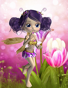 仙仙子小精灵翅膀裙子女士插图卡通片女孩数字魔法植物图片