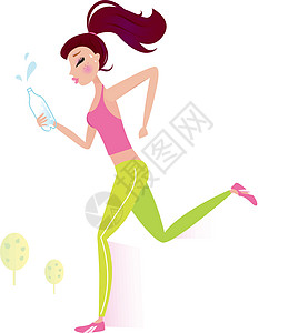 带水瓶的慢跑或运行健康女子高清图片