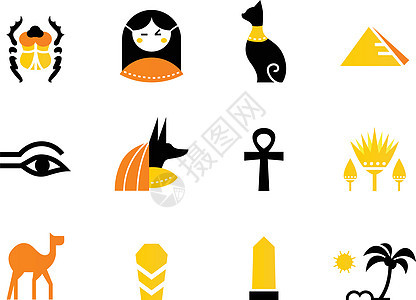 埃及图标和设计元素 在白色(背上和橙色)上隔离图片
