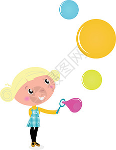 可爱的小女孩吹起肥皂泡泡泡 孤立在白色上气泡演讲乐趣气球漫画女孩圆圈卡通片流行音乐微笑图片