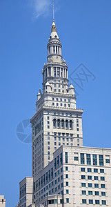 蓝天白云高楼克利夫兰终点塔天际城市旅行建筑摩天大楼历史性背景