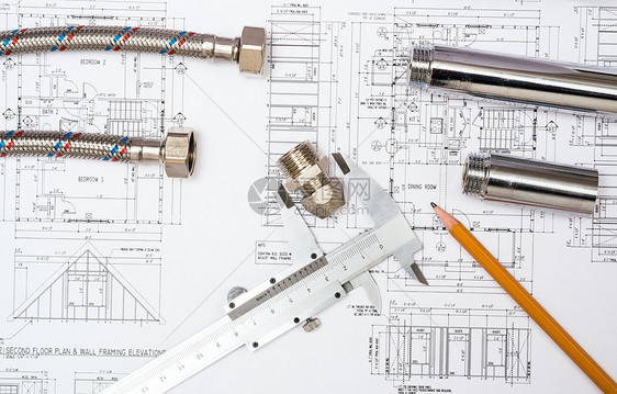 管道和水管图画 建筑废生办公室草图金属铅笔束缚维修设计师建筑学地面文档图片