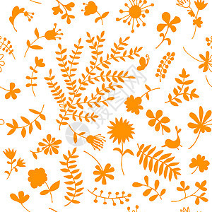 Floral装饰画像草图 设计无缝背景滚动季节风格叶子卡通片涂鸦向日葵植物墙纸漩涡图片
