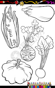 彩色书籍的卡通蔬菜插图幼儿园粮食沙拉饮食芹菜卡通片玉米绘画填色本图片