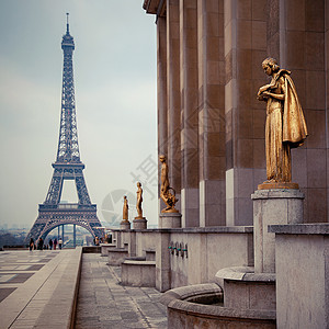 从巴黎埃菲尔塔的特罗卡德罗地方铁塔雕塑观光城市正方形女性吸引力金属建筑图片