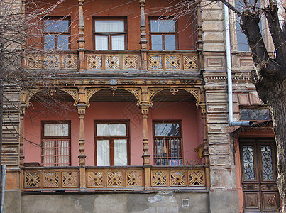 格鲁吉亚建筑日志街道房子建筑学窗户城市民间谷仓农场木板图片
