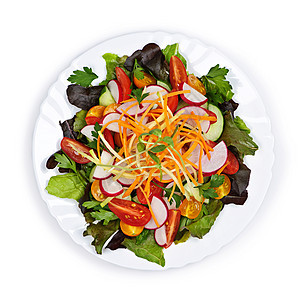 花园沙拉营养绿色青菜午餐萝卜白色盘子食物蔬菜美食图片