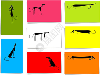 一套有趣的狗 10张卡片供设计时使用 并备有文字版乐趣爪子传单草图宠物快乐收藏艺术身体电脑图片