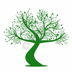 艺术树季节白色插图绿色生长装饰叶子植物树干风格图片