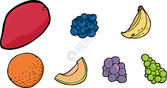 各种水果白色橙子维生素香蕉卡通片热带饮食紫色插图食物图片