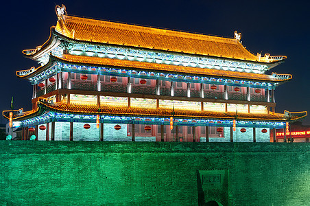 中国西安天空观光文化旅行蓝色建筑学中心历史性石头历史图片