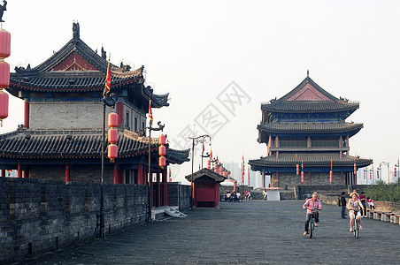 中国西安自行车城市观光文化旅行石头中心天空灯笼建筑学图片