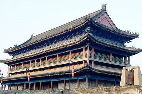 中国西安旅行观光历史石头建筑学灯笼建筑天空中心文化图片