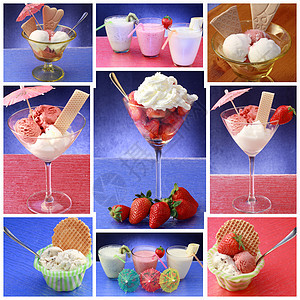 冰雪杯味道勺子高脚杯晶圆拼贴画红色冰淇淋锥体茶匙巧克力图片