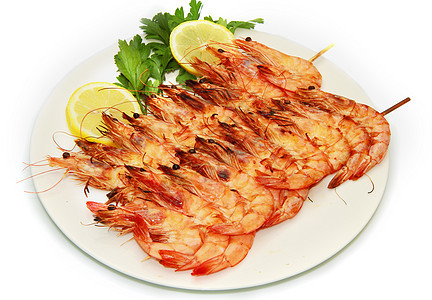 烤虾烹饪美味营养烤串海鲜午餐饮食美食柠檬甲壳图片