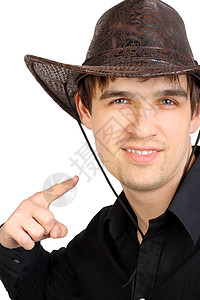 戴斯特森帽的男人牛仔白色蕾丝成功帽子黑色英勇工作室衬衫衣服图片