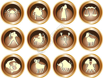 一组zodiac 符号按钮癌症八字十二生肖图片