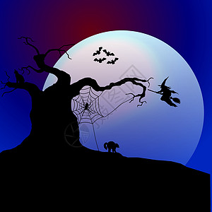 万圣节背景插图天空乐趣装饰蝙蝠诡计月亮蜘蛛风格图片