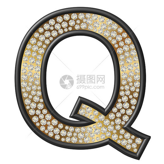 钻石字符Q宝石金属字母水晶金子珠宝反射图片