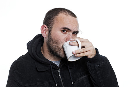 黑茶闲暇青年生活男性白色男人饮料咖啡思考杯子图片
