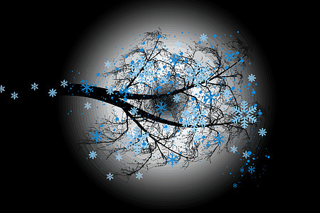冬树装饰蓝色季节雪花风格白色季节性植物装饰品黑色图片