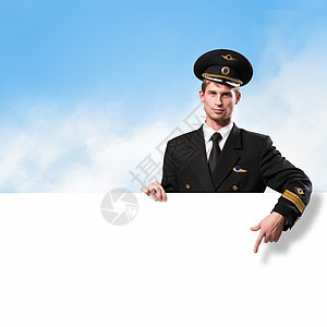以持有空广告牌的形式进行试点旅游木板航空卡片侦察员绘画喷射航空公司指挥官蓝色图片