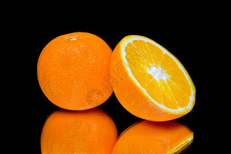 橙果食物饮食黑色水平镜面橙子工作室水果背景口渴图片