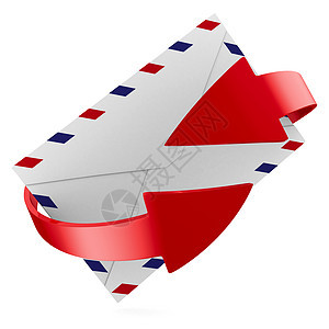白色背景上的电子邮件概念 孤立的 3D 图像长方形问候语红色网络商业地址文档邮件互联网插图图片