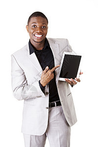 拥有平板电脑的商务人士广告男性技术人士经理屏幕微笑商业软垫男人图片