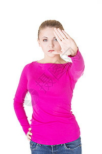 坚持住 停止手势粉色挑战白色商业手指女性金发入口危险信号图片