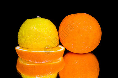 柠檬和橙香橼橙子维生素水果食物工作室饮食营养镜面背景图片