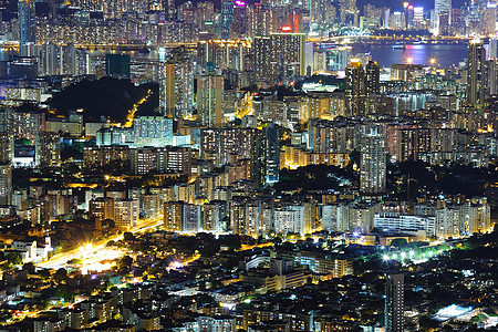 晚上在市中心 香港蓝色景观交通公共汽车运动速度场景线条建筑街道图片