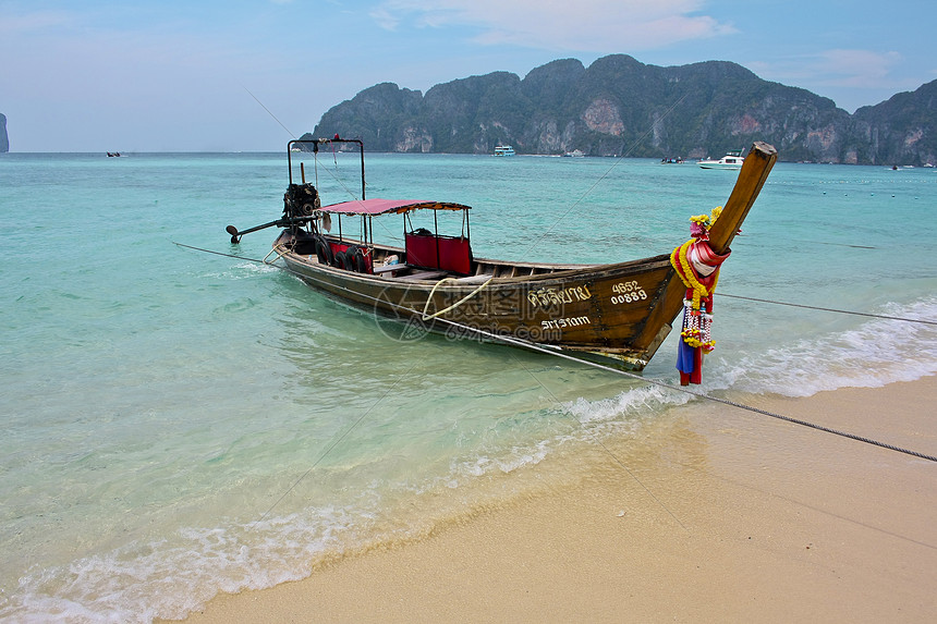 泰国菲济出租车船旅行海岸支撑海岸线假期海景蓝色天空天堂情调图片
